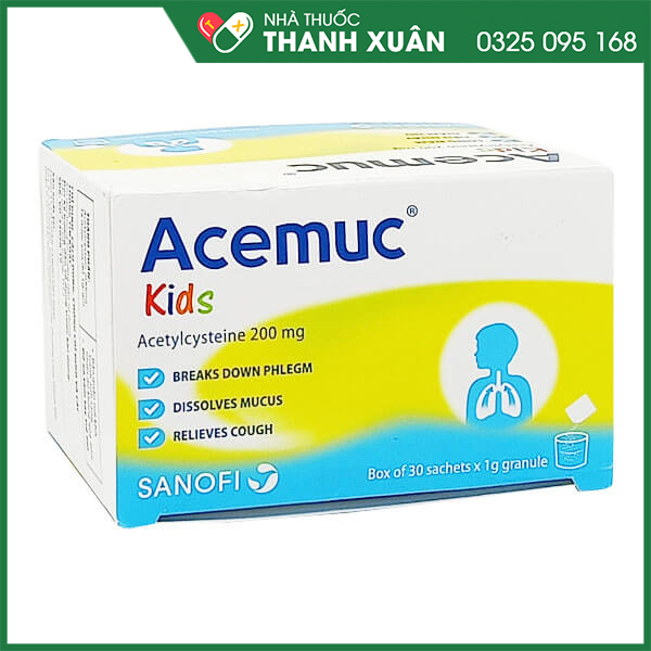 Acemuc kids 200mg hộp 30 gói tiêu chất nhầy